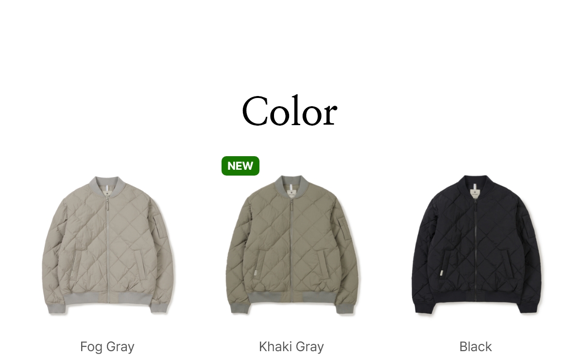 스노우피크 퀼팅 봄버 다운 자켓 Khaki Gray S24WMGDJ54KG
