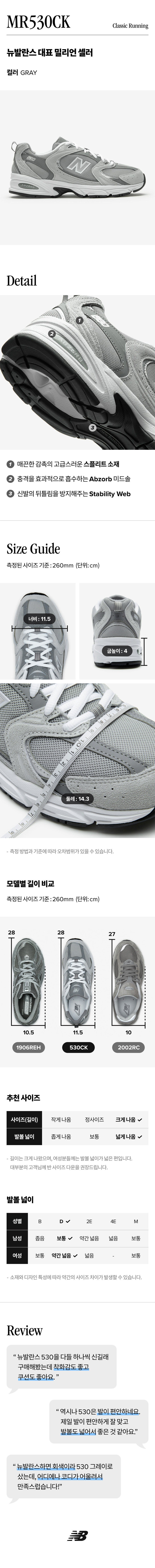 뉴발란스 남성 여성 공용 운동화 런닝화 NBPDEF707G / MR530CK (GRAY)